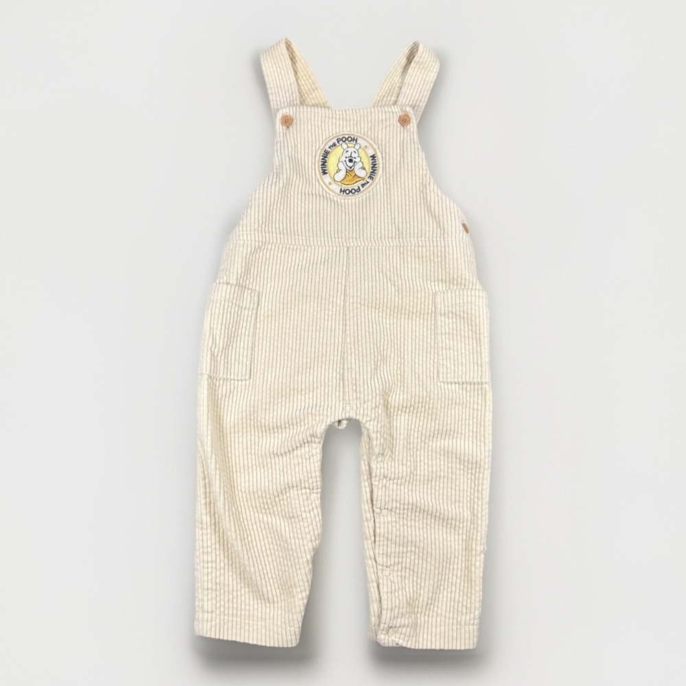Vintage Winnie the Pooh Overalls Baby 18 Months White Corduroy Disney 90s